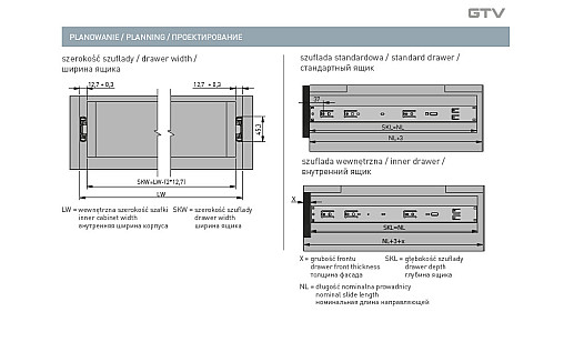 Направляющие п/в телескопическая VERSALITE PLUS  с доводкой L-400 PK-L-H45-400-B GTV