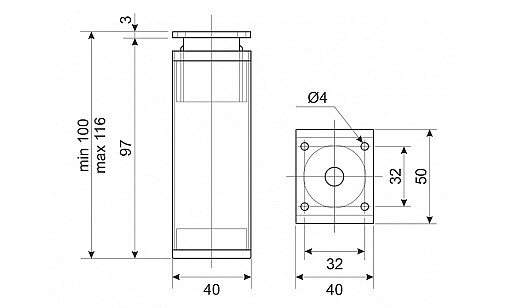 Ніжка регульована RFA 044/100-R Хром H-100мм 40х40мм ДС