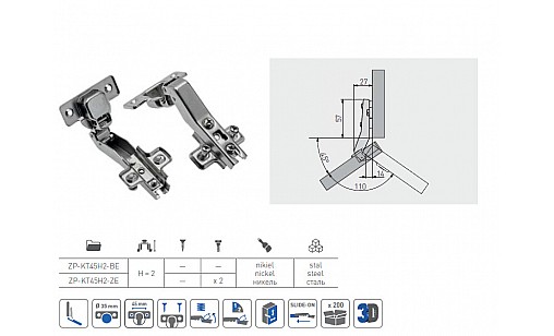 Петля мебельная  угловая 45*  GTV ZP-KT45H2-BE