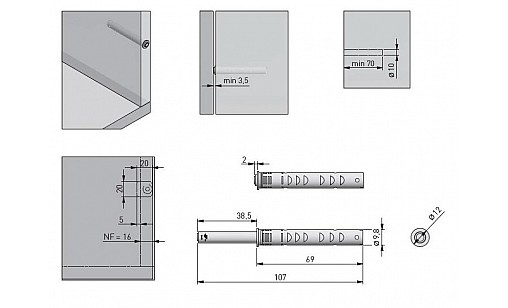 Відбійник врізний з магнітним закінченням, довгий, графіт SALTO NOVA AM-SVW-DL-MG-60 GTV