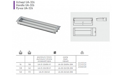 Ручка врезная UA-326 160 мм Чёрный матовый UA-00-326160-20M GTV Ручка врезная UA-326 160 мм Чёрный матовый UA-00-326160-20M GTV