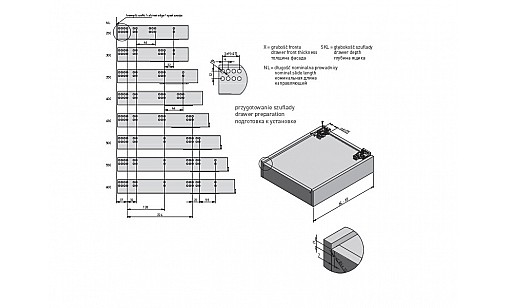Направляющая скрытого монтажа, полное выдвижение Modern Slide L-550 (16-18 мм) 3D PUSH TO OPEN PB-3D0FPO18-550-PRO