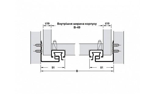 433.03.285 Напрямна прихованого монтажа L-450 мм Matrix Runner Um A30 п/в з доведенням 3D 450 мм Hafele