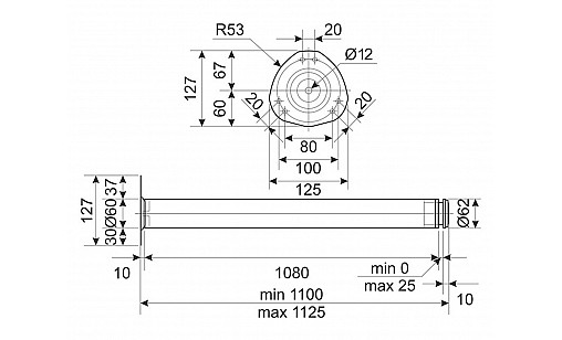 Опора H-1100мм d-60мм Хром ДС СтандартЛайн
