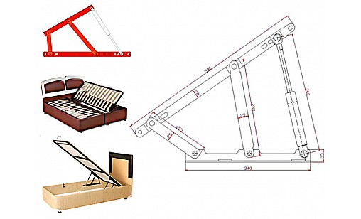 Механизм подъема кровати на газовых амортизаторах МТ-046 нагрузка 500N (50кг)