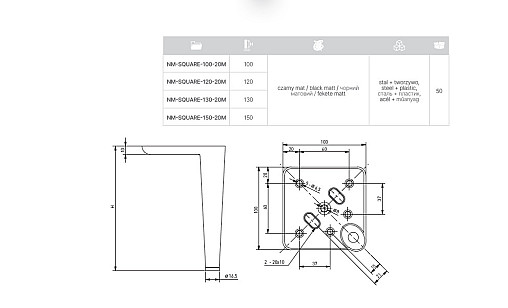 Ніжка SQUARE H-120 Чорний матовий NM-SQUARE-120-20M GTV