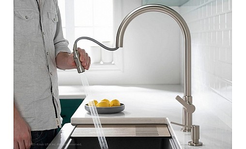 Змішувач KRAUS KPF-2821BB U-подібний с висувним виливом золото