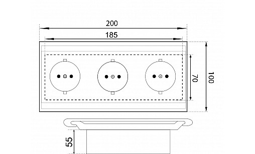 Блок врезной на 3 розетки с выдвижной крышкой (черный) Блок врезной на 3 розетки с выдвижной крышкой (черный)
