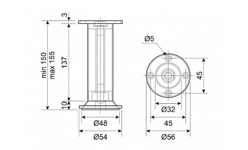 Ножка регулируемая DA 10/150 AL/G2 Алюминий / Хром ДС СтандартЛайн Ножка регулируемая DA 10/150 AL/G2 Алюминий / Хром ДС СтандартЛайн