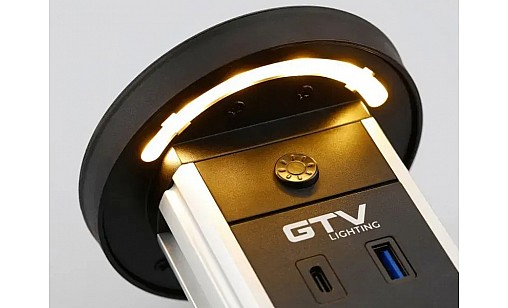 Блок розеток GTV CAMINO 100 мм 2 розетки SCHUKO USB A C QC WC 10W провід 1,5 м Чорний AE-BPW2SCAM-20