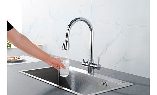 Смеситель FABIANO FKM 3122 Inox U-образний комбинированный с вытяжним изливом 8231.403.1151