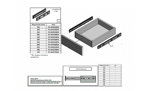 Направляюча повного висування HK L=450 мм PK-0H45450HK GTV Направляюча повного висування HK L=450 мм PK-0H45450HK GTV