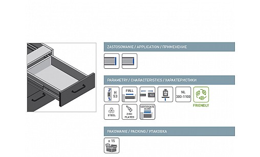 Направляющие полного выдвижения H-53 L=700 мм PK-0-H53-700 GTV