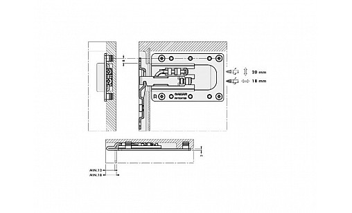 Підвіс для шафи сталь оцинкована для запресування 140 кг/пара, правий 290.40.933 Hafele/Camar 807 XL RV Підвіс для шафи сталь оцинкована для запресування 140 кг/пара, правий 290.40.933 Hafele/Camar 807 XL RV