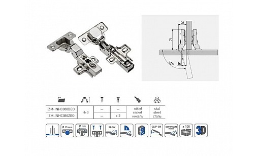 Завiс напівнакладний з дотягом ZM-INHC080BEO GTV