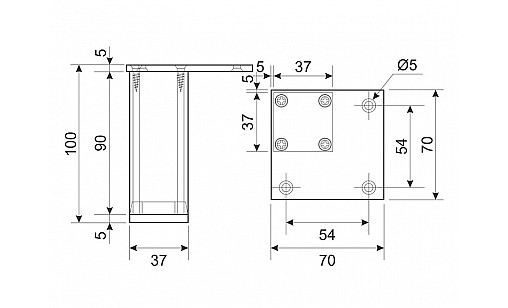 Ножка DA 02/100 AL Алюминий ДС СтандартЛайн Ножка DA 02/100 AL Алюминий ДС СтандартЛайн
