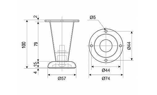 Ніжка нерегульована DZ 09/100 G2 Хром H-100мм ДС ОптимаЛайн