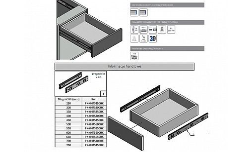 Направляюча повного висування HK L=350 мм PK-0H45350HK GTV
