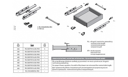 Направляющая скрытого монтажа, полное выдвижение Modern Slide L-550 (16-18 мм) 3D PUSH TO OPEN PB-3D0FPO18-550-PRO