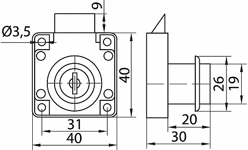 Замок KL- 338-22 врезной с защелкой Хром ДС