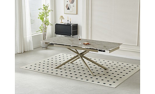 Стіл обідній Philip1600(2200)*900*750 Shks Beige Glossy/sahara legs