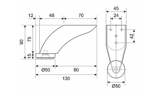 Ніжка DZ 02 G2 Хром Н=90 мм ДС Ніжка DZ 02 G2 Хром Н=90 мм ДС