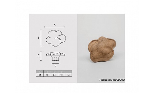 Ручка дерев'яна Cloud 51*42*24 мм