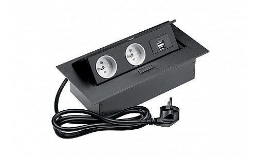 Подовжувач для офісу із заземлення на 2 розетки FRENCH 2*USB, чорний АЕ-PBU2GU-20 GTV