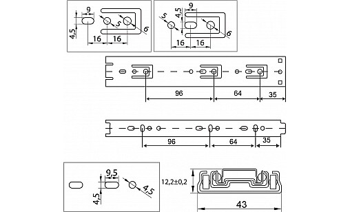 Направляющая телескопическая L-250мм Н-43мм  ДС ЕвроЛайн