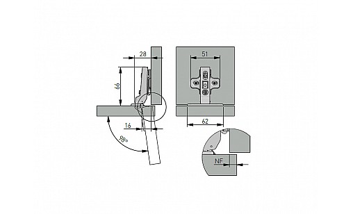 Завiс напівнакладний без пружини без ексцентр. регулювання ZP-COCA8450-BE-F GTV