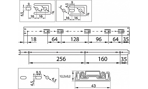 Направляющая телескопическая L-500мм Н-43мм ДС ЕвроЛайн Направляющая телескопическая L-500мм Н-43мм ДС ЕвроЛайн