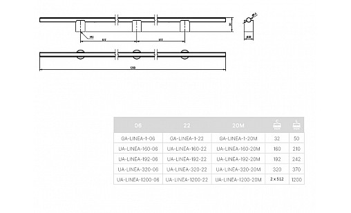 Ручка LINEA 1200 мм Структурное светлое золото UA-LINEA-1200-22 GTV