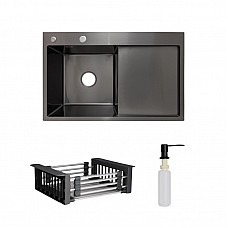 Мийка нержавіюча LIDZ H7849L Brush 3,0/0,8 мм (47523) з кошиком і дозатором крило ліворуч