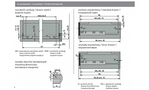 Направляюча п/в плавн. доведення д/дер. ящик Modern Slide PRO для ДСП 18мм 3D L-500 PB-3D0SHX18-500-PRO GTV