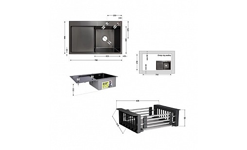 Мойка нержавеющая LIDZ H7849BL Brush 3,0/1,0 мм (47530) с корзиной и дозатором крыло слева черный
