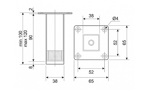 Ножка регулируемая NL 15/100R G6 Хром Матовый (Алюминий) H-100мм 37х37мм ДС СтандартЛайн