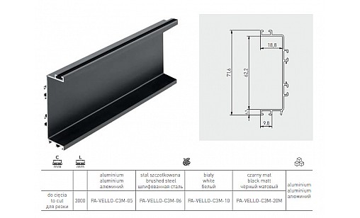 Профіль VELLO C з підсвічуванням Сталь 3м PA-VELLO-C3М-06 GTV