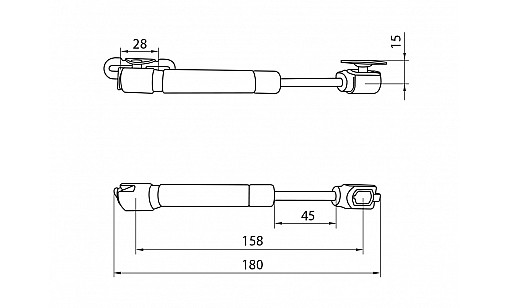 Амортизатор газовий для ДСП 40N короткій 160мм, мідне кільце, 3 кріплення GSX, сірий ДС ПреміумЛайн