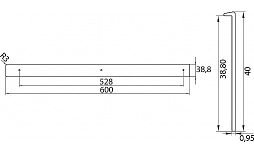 Накладка для стільниці 38мм Алюміній R3 права ДС СтандартЛайн
