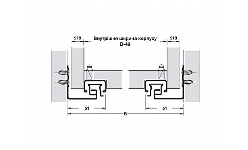 433.03.287 Напрямна прихованого монтажа L-550 мм Matrix Runner Um A30 п/в з доведенням 3D 550 мм Hafele