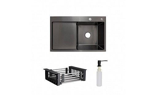 Мойка нержавеющая LIDZ H7849BL Brush 3,0/1,0 мм  с дозатором и корзиной крыло слева черный