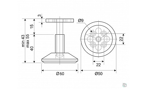 Ніжка регульована DA 14/40 G2 Хром ДС СтандартЛайн Ніжка регульована DA 14/40 G2 Хром ДС СтандартЛайн