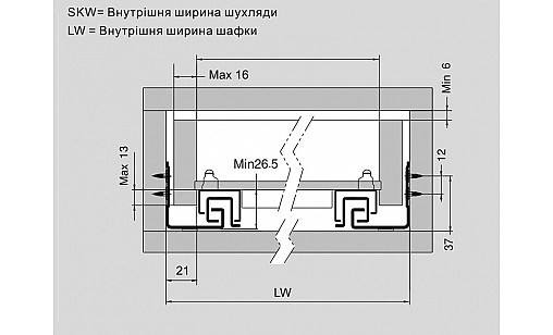 ДТС Направляющая скрытого монтажа L-600 полного выдвижения Tip-on FF10600HX