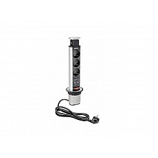 Удлинитель для офиса д60 круглый на 3 розетки SCHUKO 2xUSB, серый AE-BPW3S60U-80  GTV
