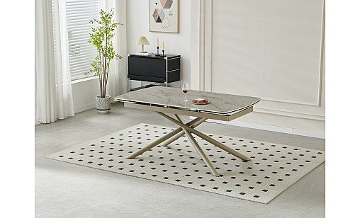 Стіл обідній Philip1600(2200)*900*750 Shks Beige Glossy/sahara legs