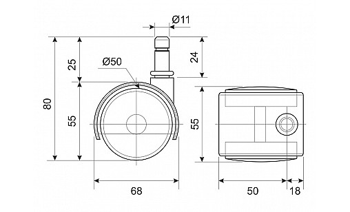 Ролик D-50 мм пластиковый Чёрный со штифтом для кресел ДС