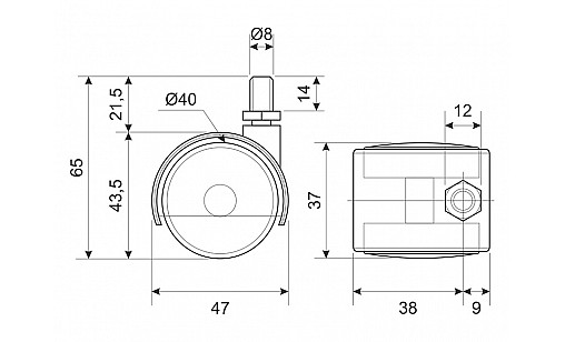 Ролик D-40 мм пластиковый Чёрный со штифтом ДС Ролик D-40 мм пластиковый Чёрный со штифтом ДС