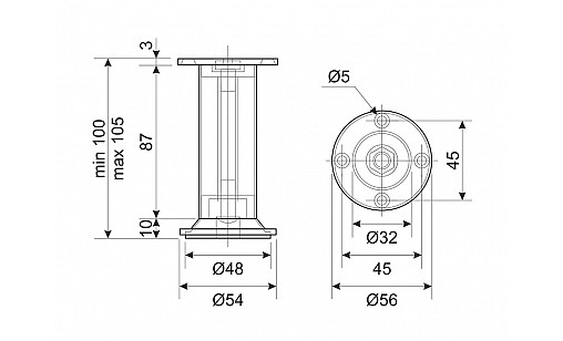 Ніжка регульована DA 10/100 AL/G2 Алюміній / Хром ДС СтандартЛайн