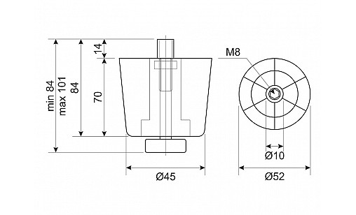 Ніжка-стопка 70х50мм регульована Чорна Ніжка-стопка 70х50мм регульована Чорна