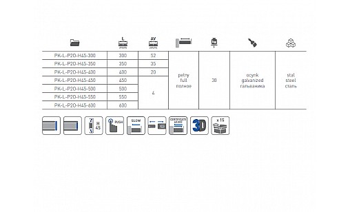 Направляющие п/в телескопическая VERSALITE PUSH TO OPEN SOFT CLOSE L-400 PK-L-P2O-H45-400 GTV